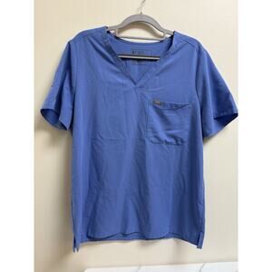 Figs Technical Collection Scrub Top Women’s Large Blue V-Neck Short Sleeve
